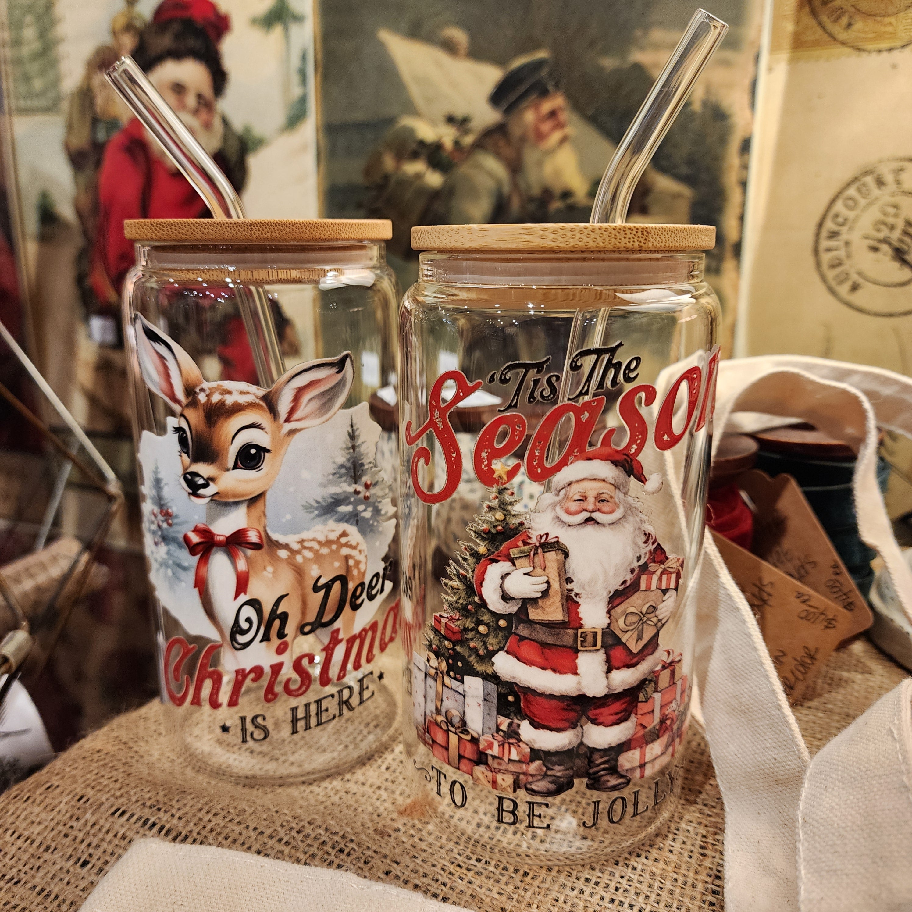 16oz Tis The Season Santa Glass Can Cup