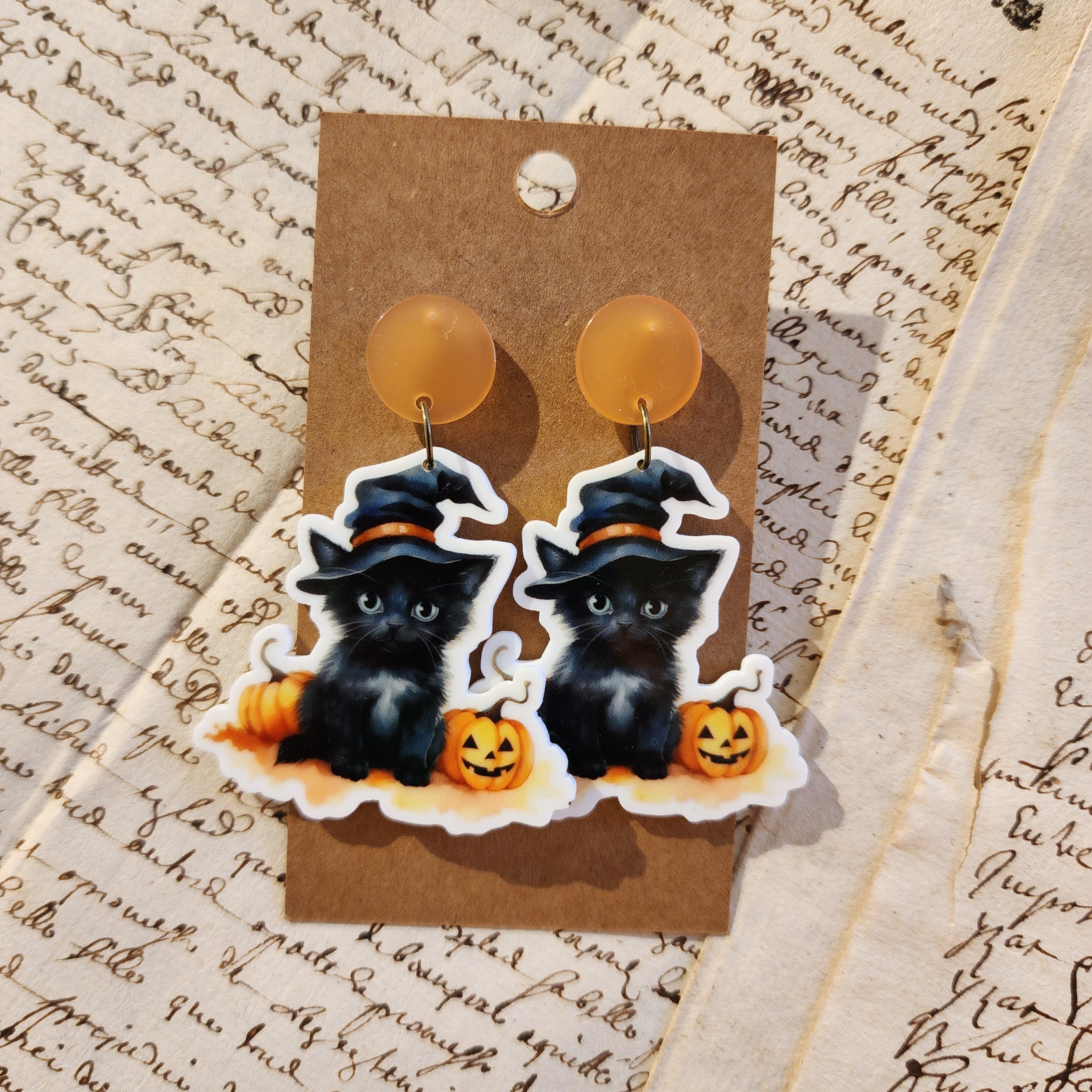 Vintage Black Cat Drop Earrings