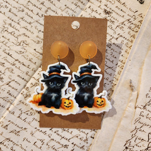 Vintage Black Cat Drop Earrings