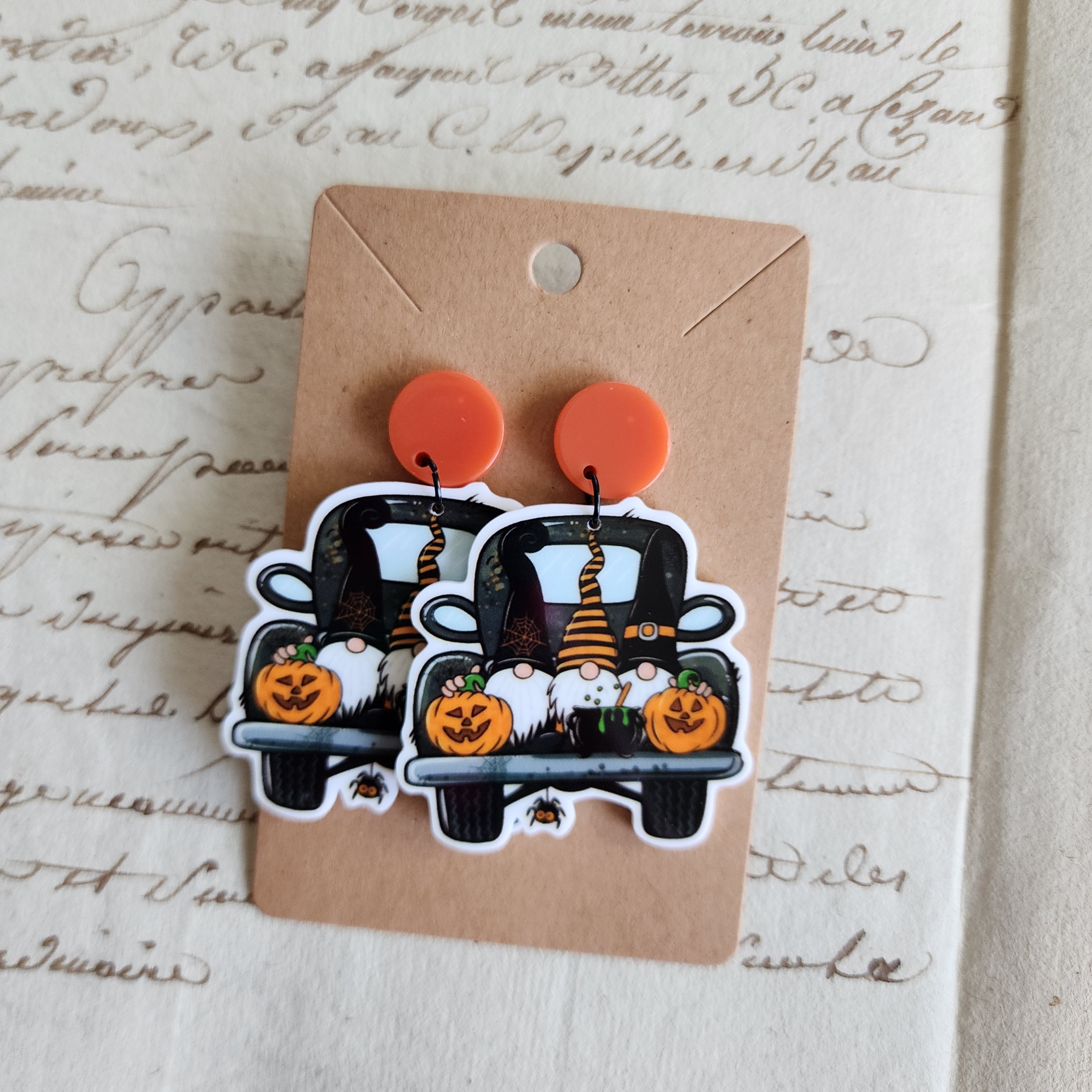 Halloween Truck Gnome Drop Earrings