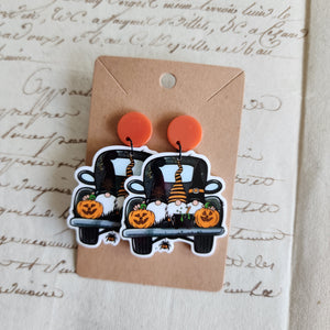 Halloween Truck Gnome Drop Earrings