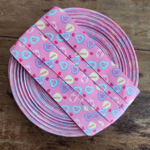 1" Pink Conversation Hearts Printed Grosgrain Ribbon