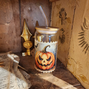 16oz Jack-o-Lantern Stamp Glass Can Cup