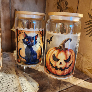 16oz Jack-o-Lantern Stamp Glass Can Cup