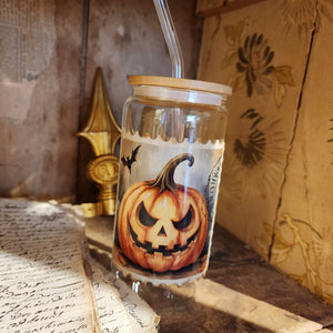 16oz Jack-o-Lantern Stamp Glass Can Cup
