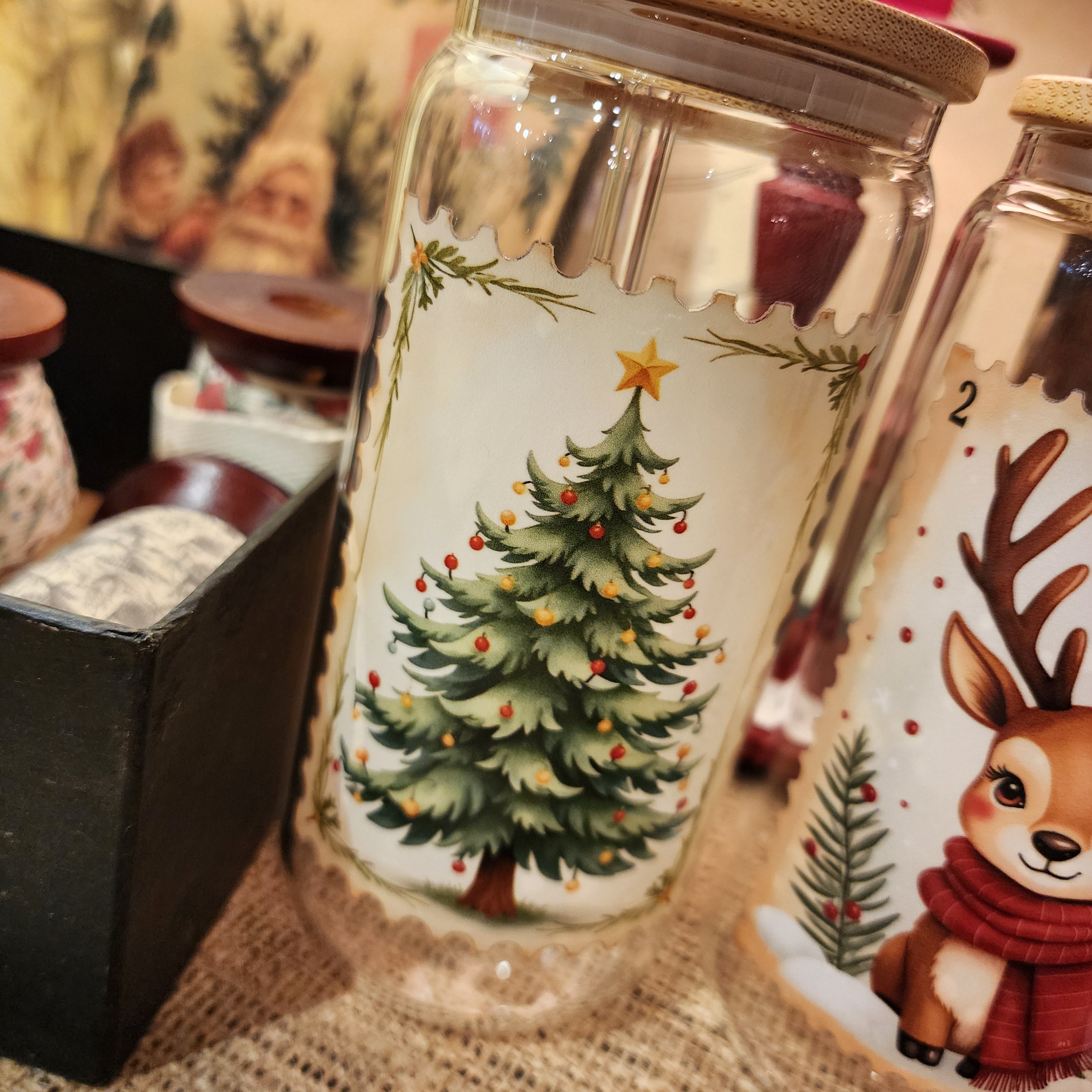 16oz Christmas Tree Stamp Glass Can Cup