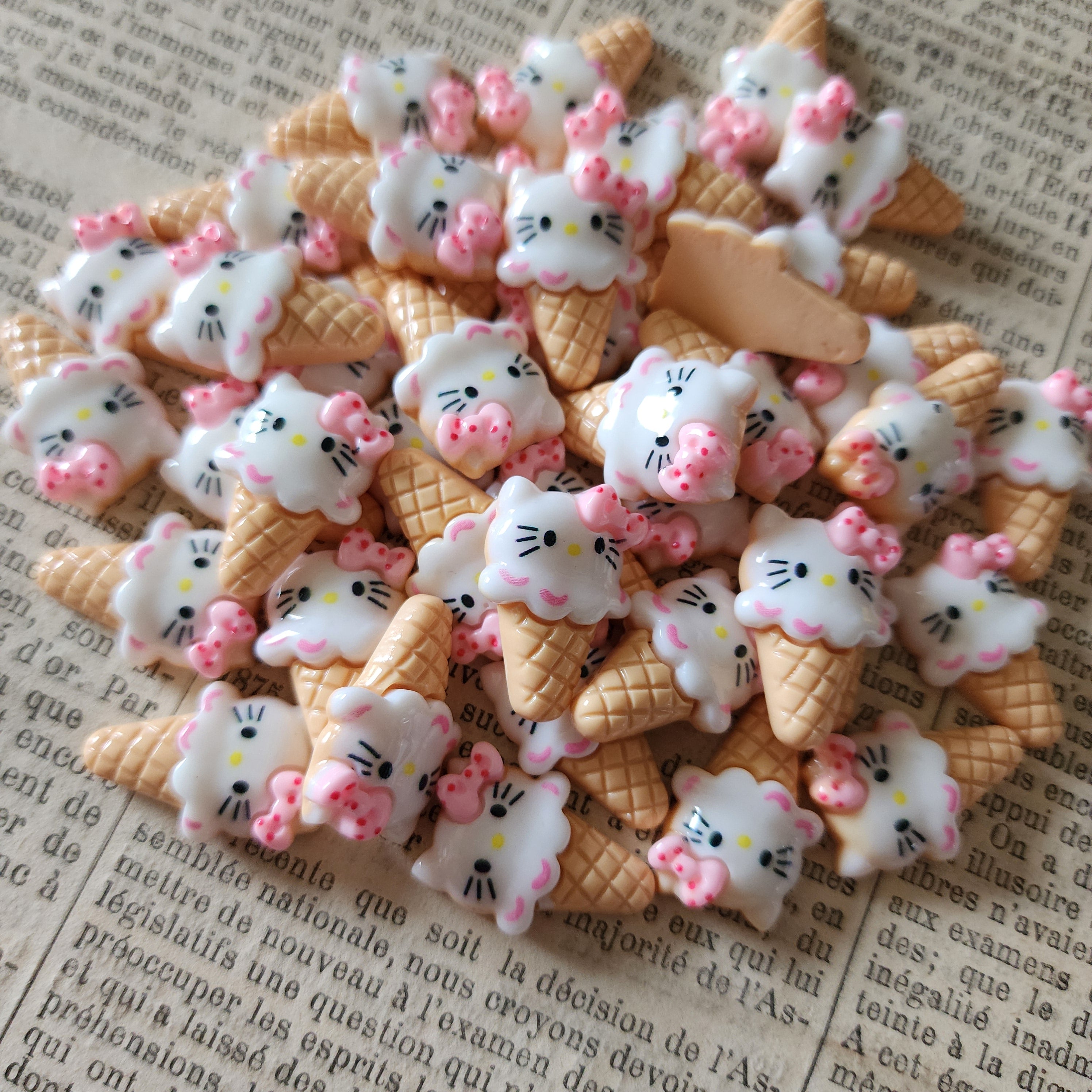 5pcs Kitty Ice Cream Resin Flatback Cabochons