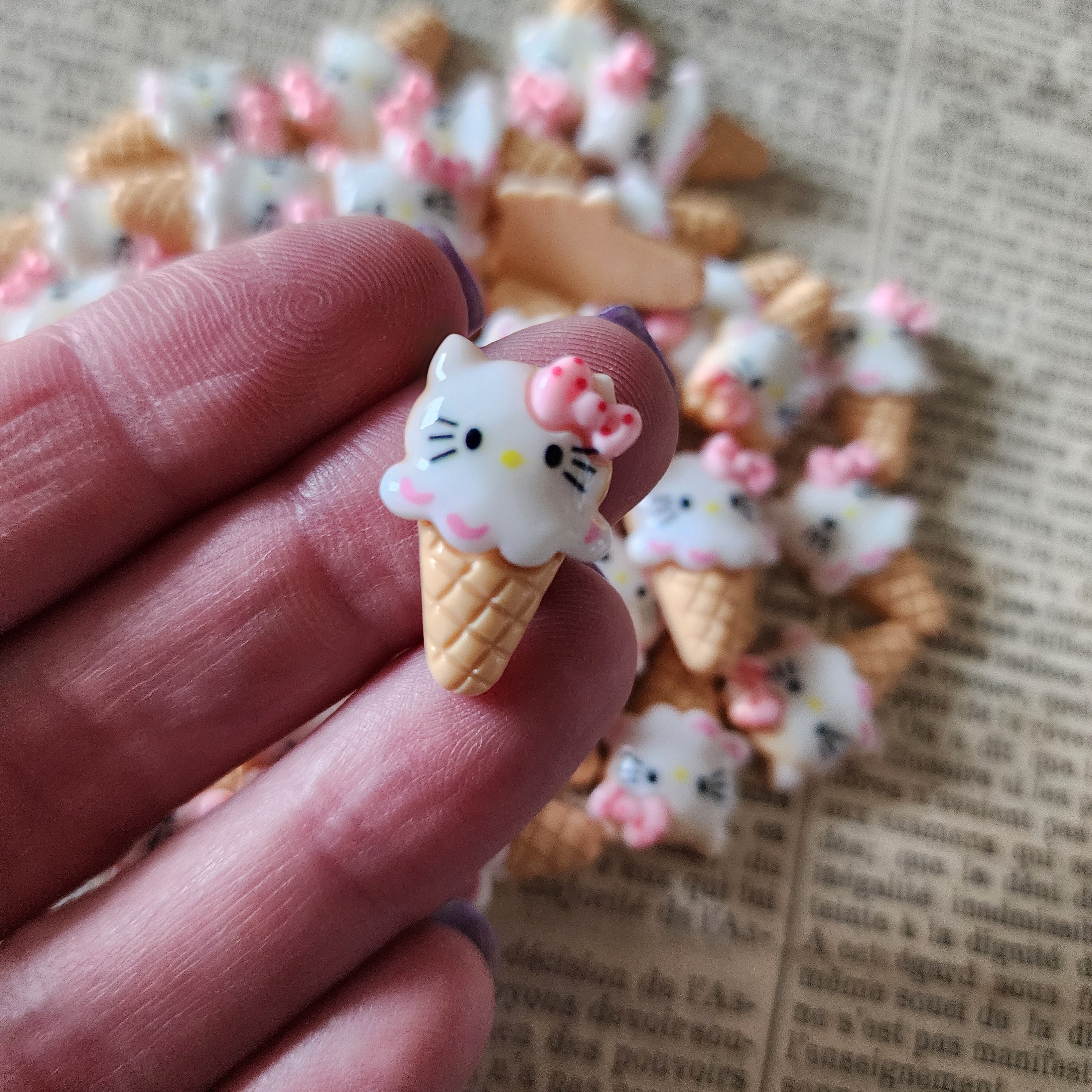 5pcs Kitty Ice Cream Resin Flatback Cabochons