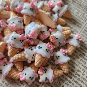 5pcs Kitty Ice Cream Resin Flatback Cabochons