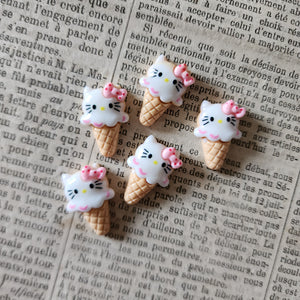 5pcs Kitty Ice Cream Resin Flatback Cabochons