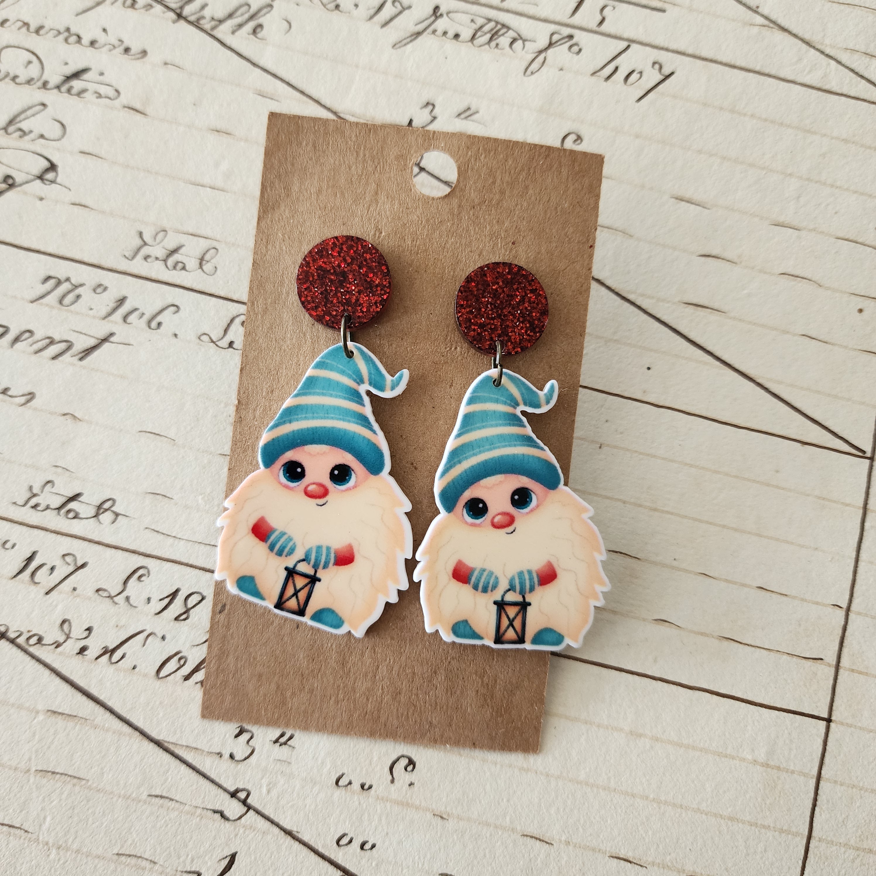 Blue Christmas Gnome Drop Earrings