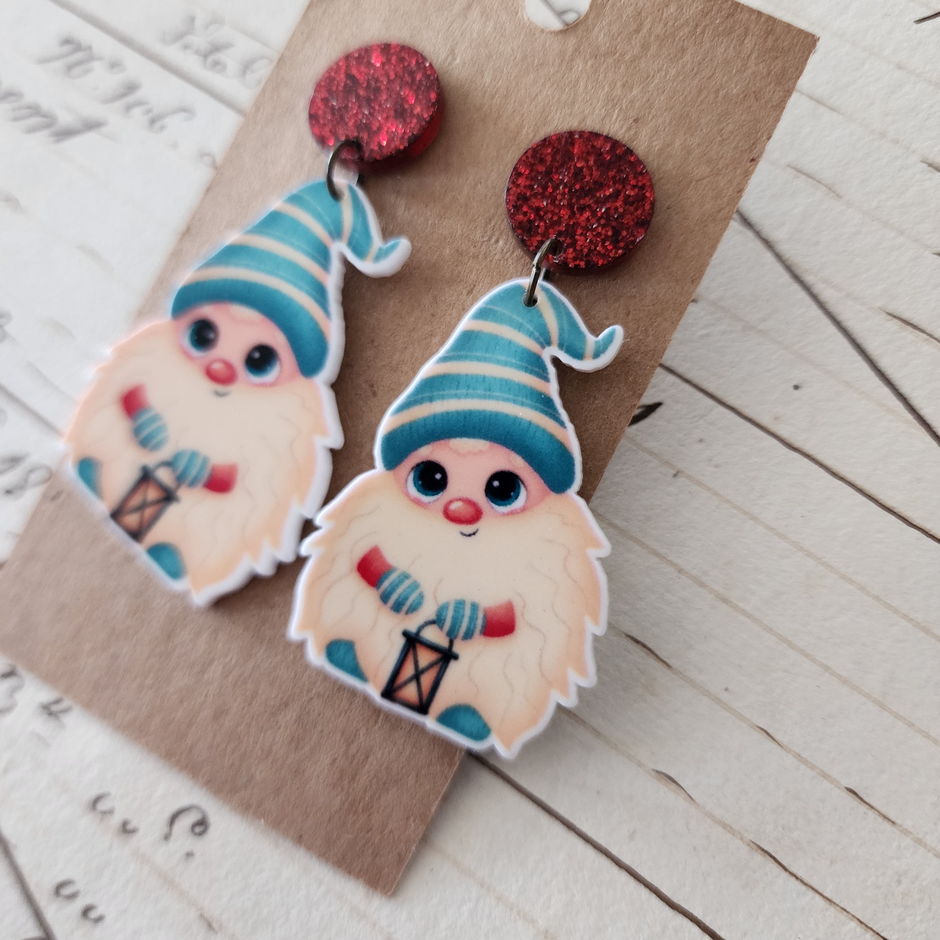 Blue Christmas Gnome Drop Earrings