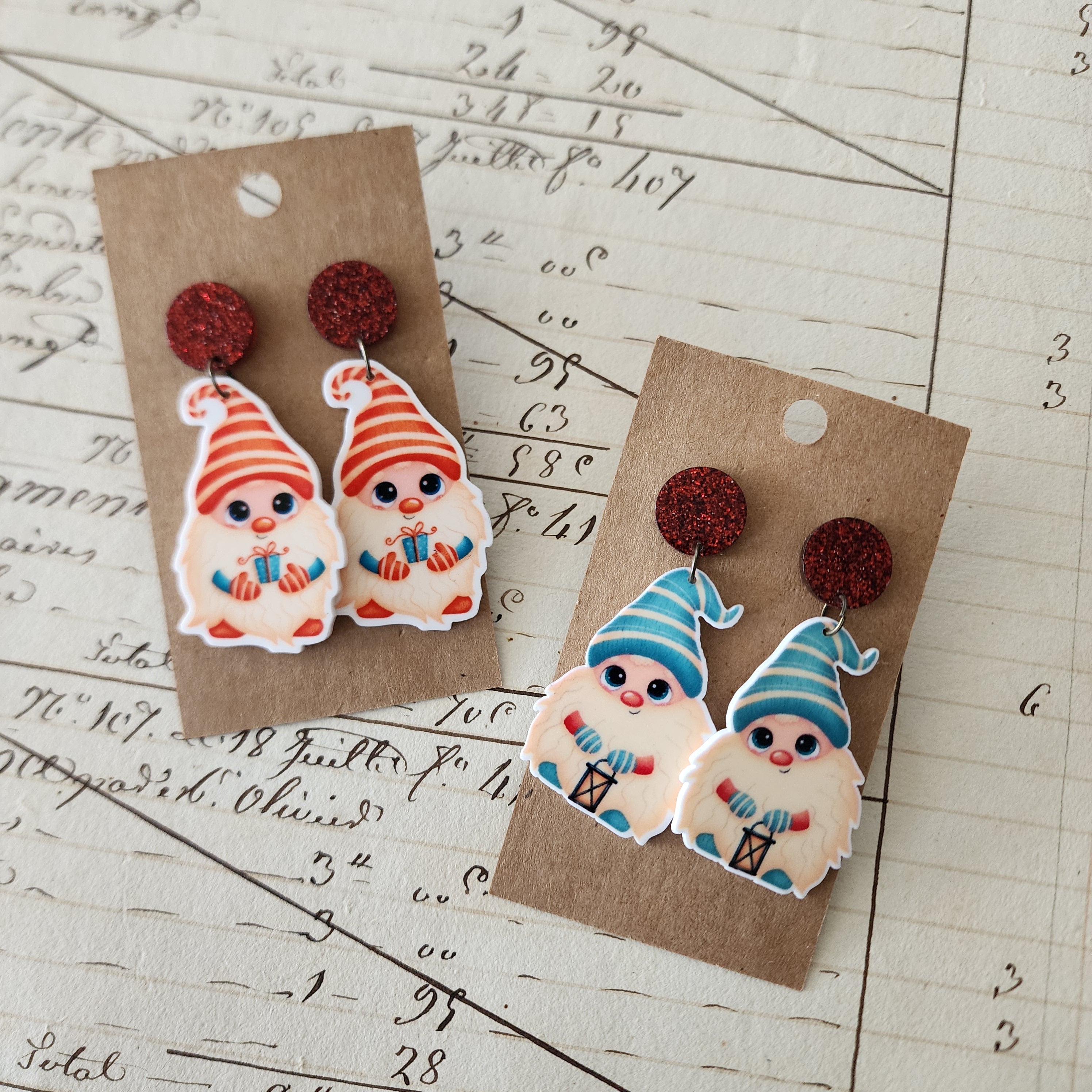 Blue Christmas Gnome Drop Earrings