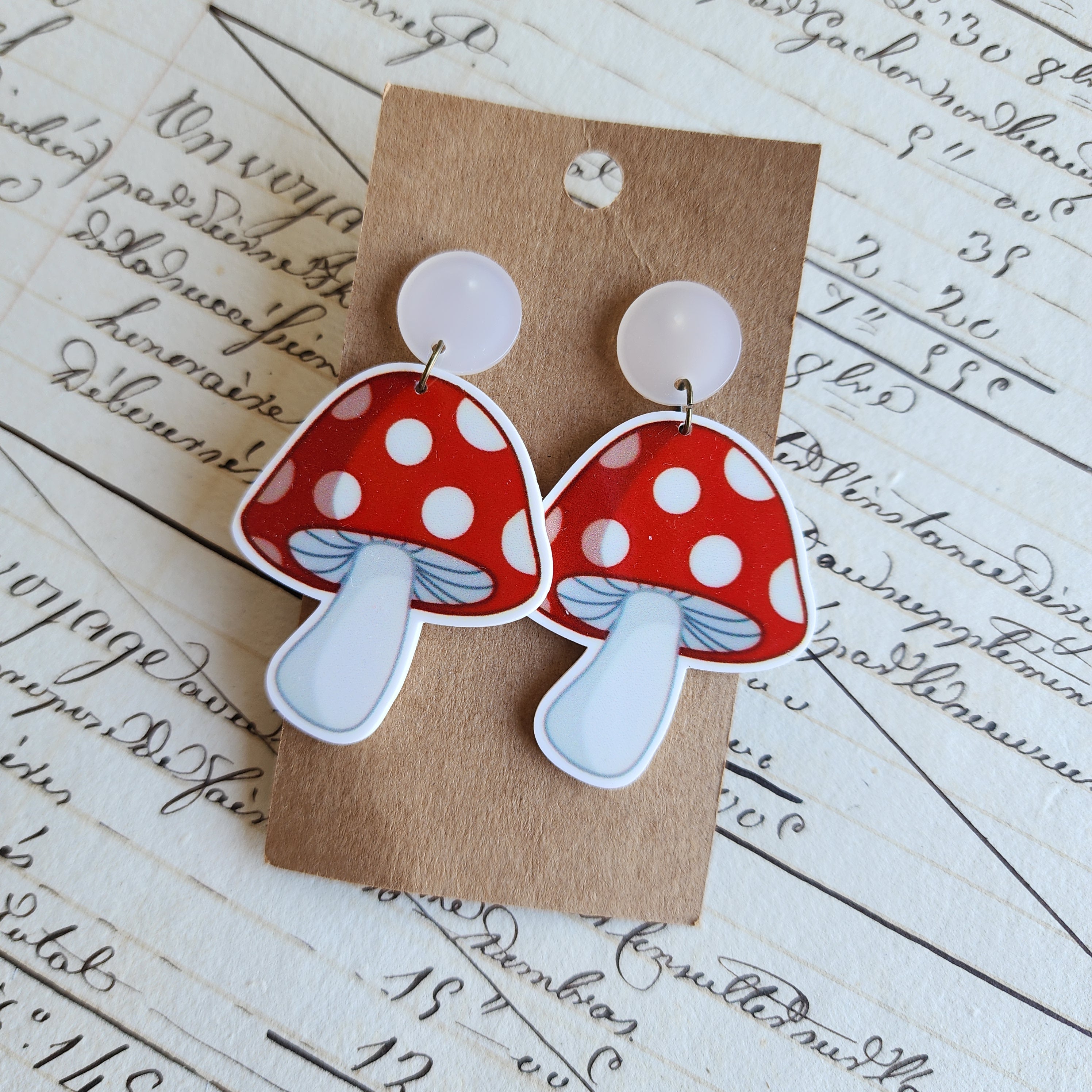 Red Top Mushroom Drop Earrings