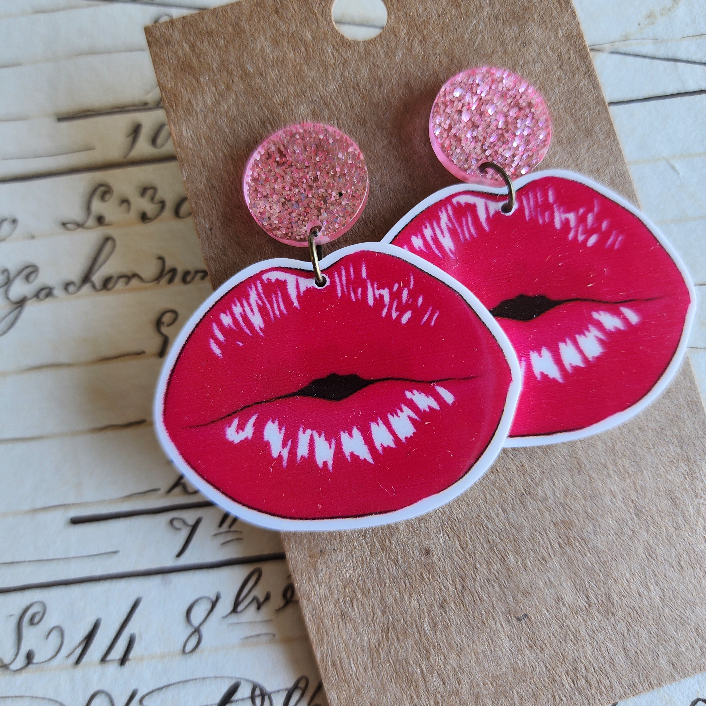 Red Lips Drop Earrings