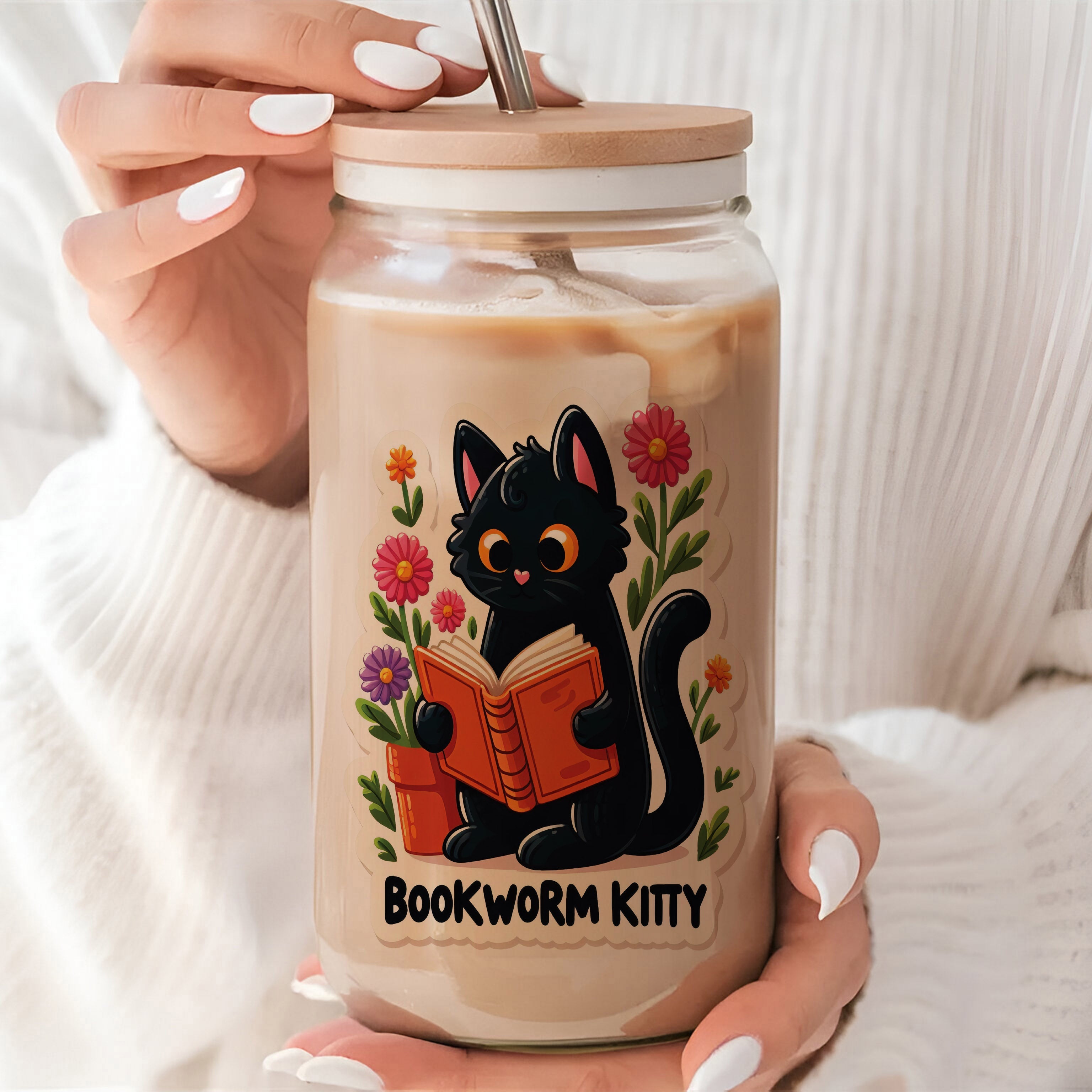 16oz Bookworm Kitty Glass Tumbler