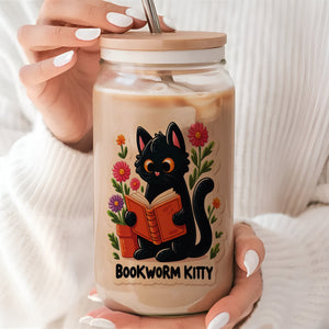 16oz Bookworm Kitty Glass Tumbler