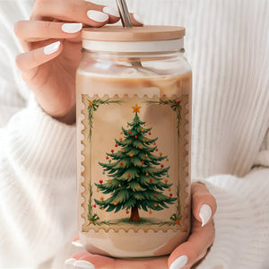 16oz Christmas Tree Stamp Glass Can Cup
