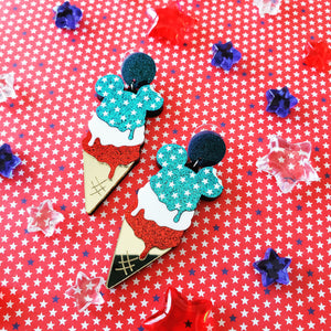 4th of July Mouse Icecream Drop Earrings