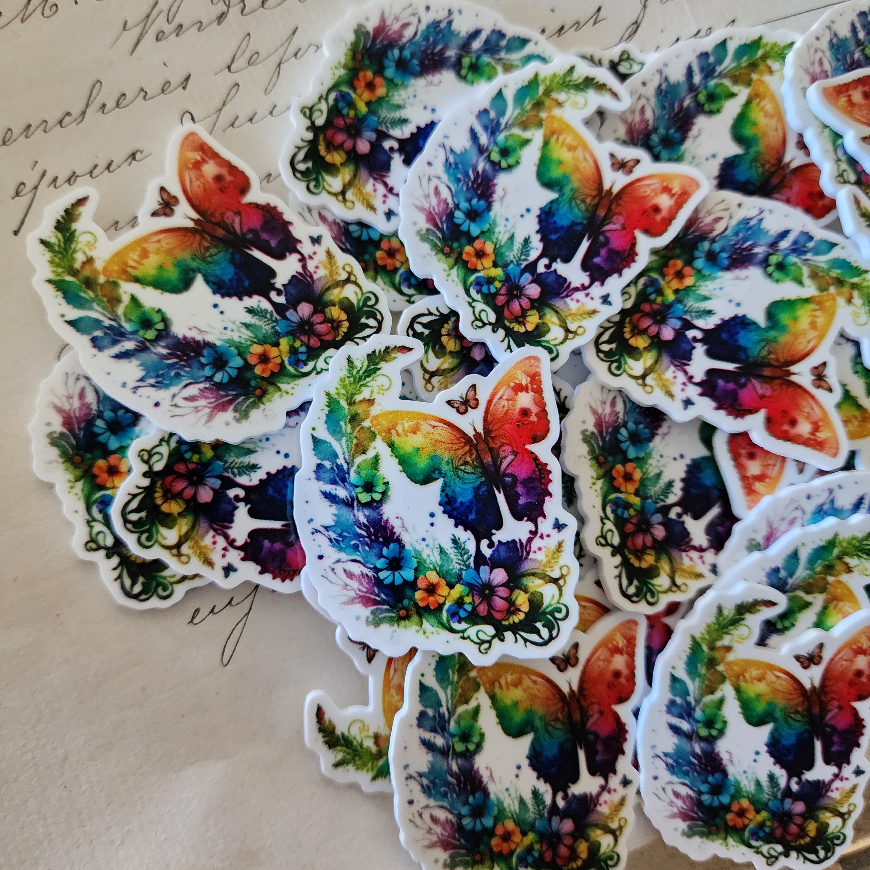 2pc Watercolor Rainbow Butterfly Planar Resin