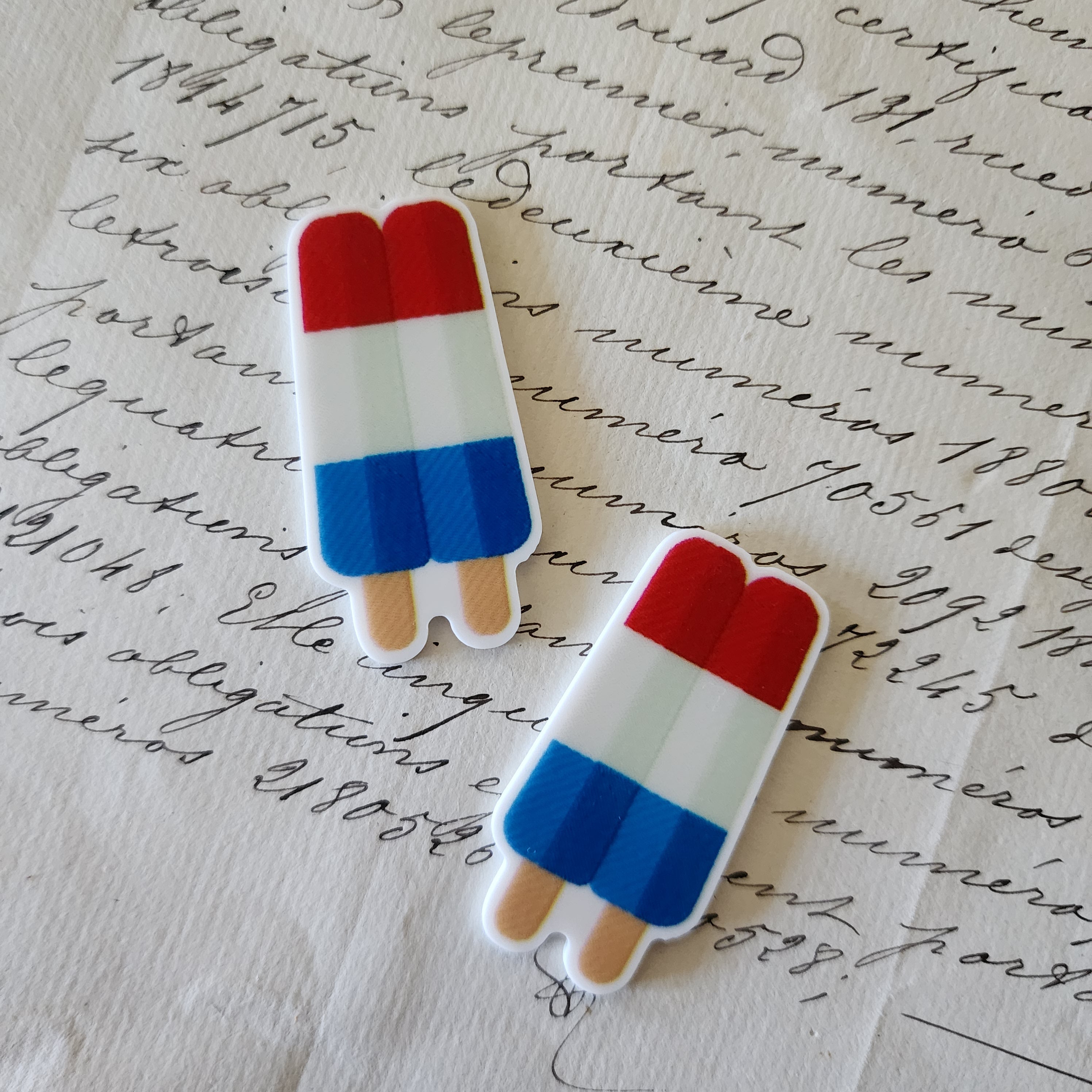 2pc Red, White and Blue Popsicle Planar Resin