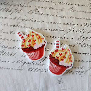 2pc Red Heart Cupcake Planar Resin
