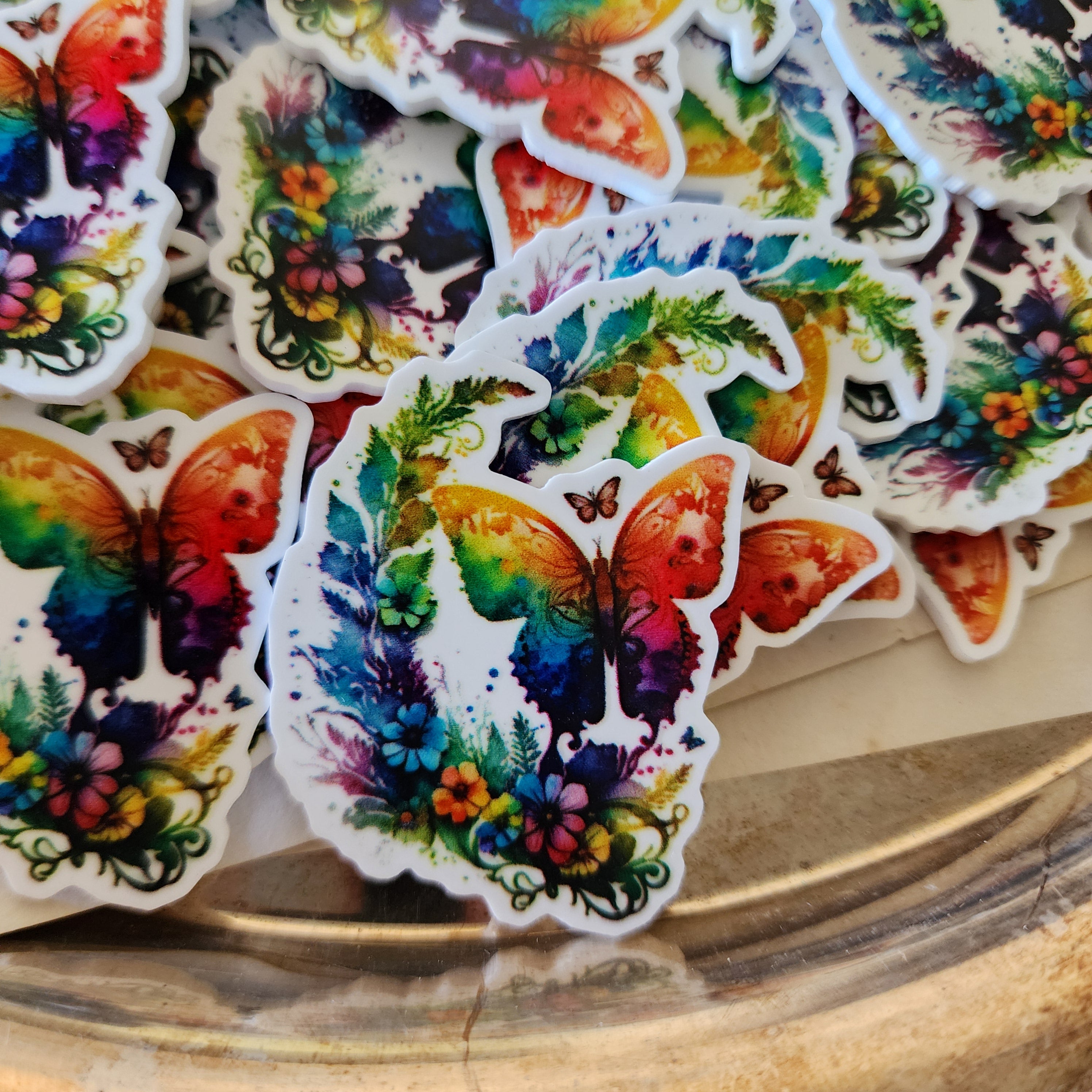 2pc Watercolor Rainbow Butterfly Planar Resin
