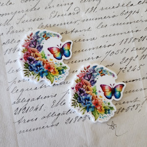 2pc Rainbow Floral Butterfly Planar Resin