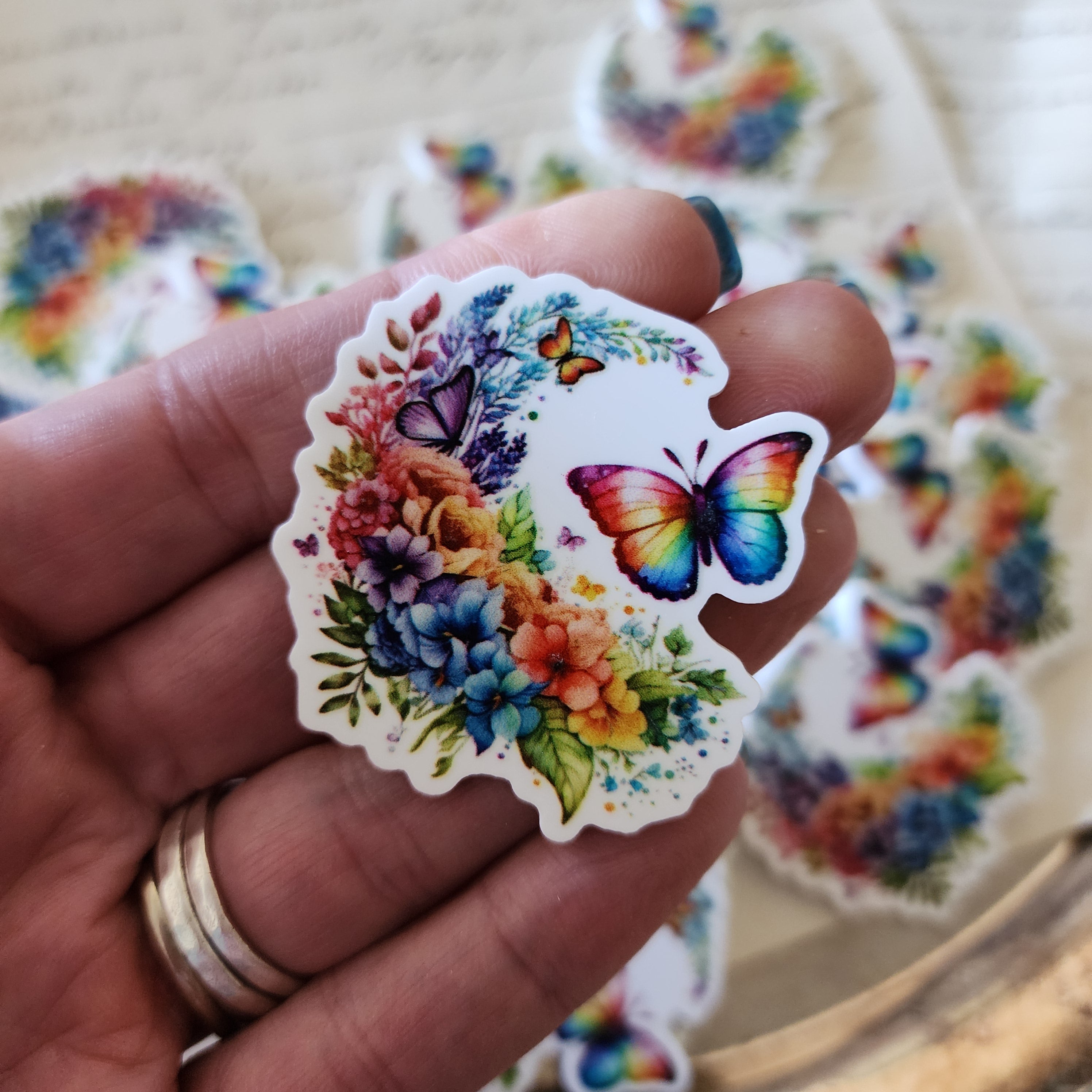 2pc Rainbow Floral Butterfly Planar Resin