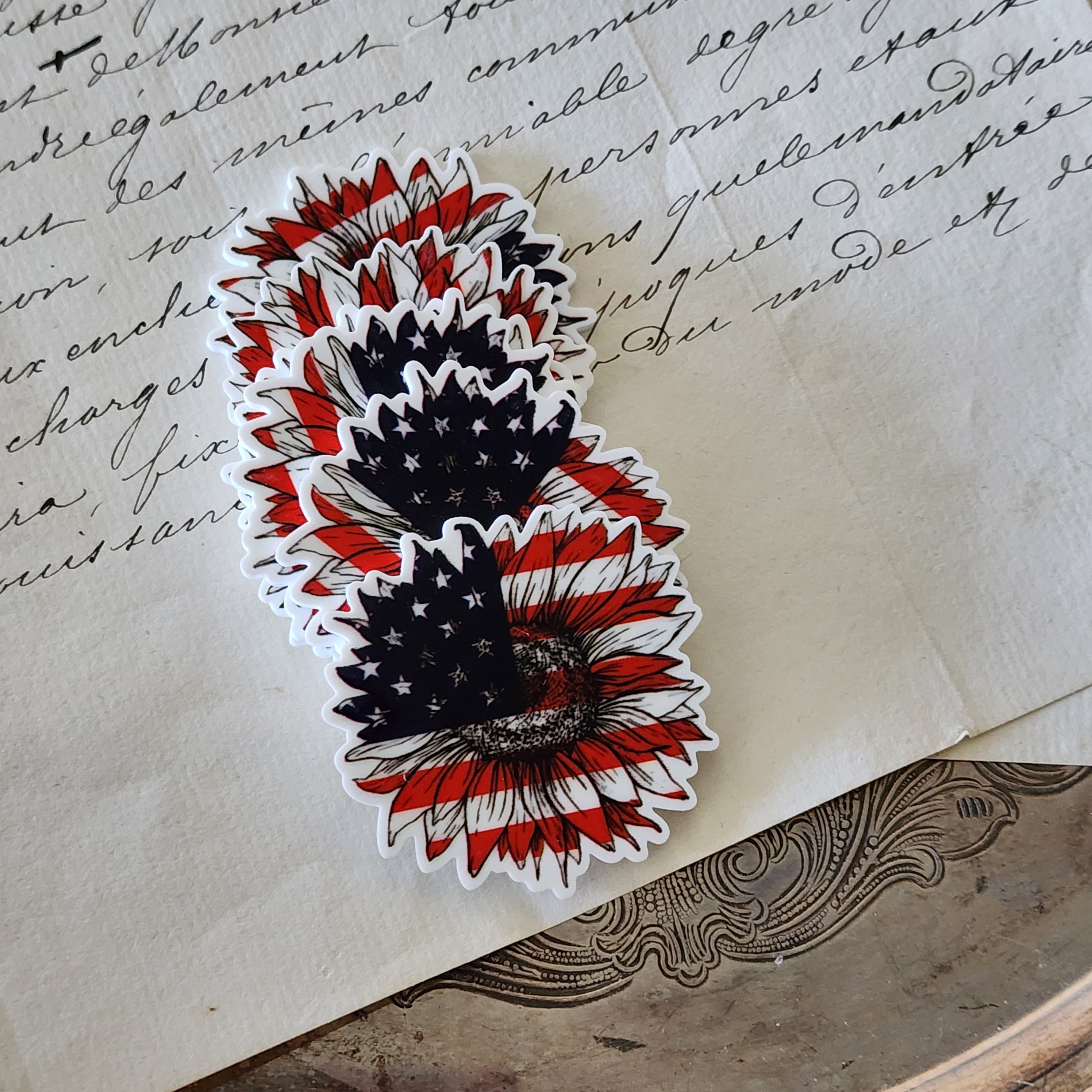 2pc Red, White and Blue Sunflower Planar Resin