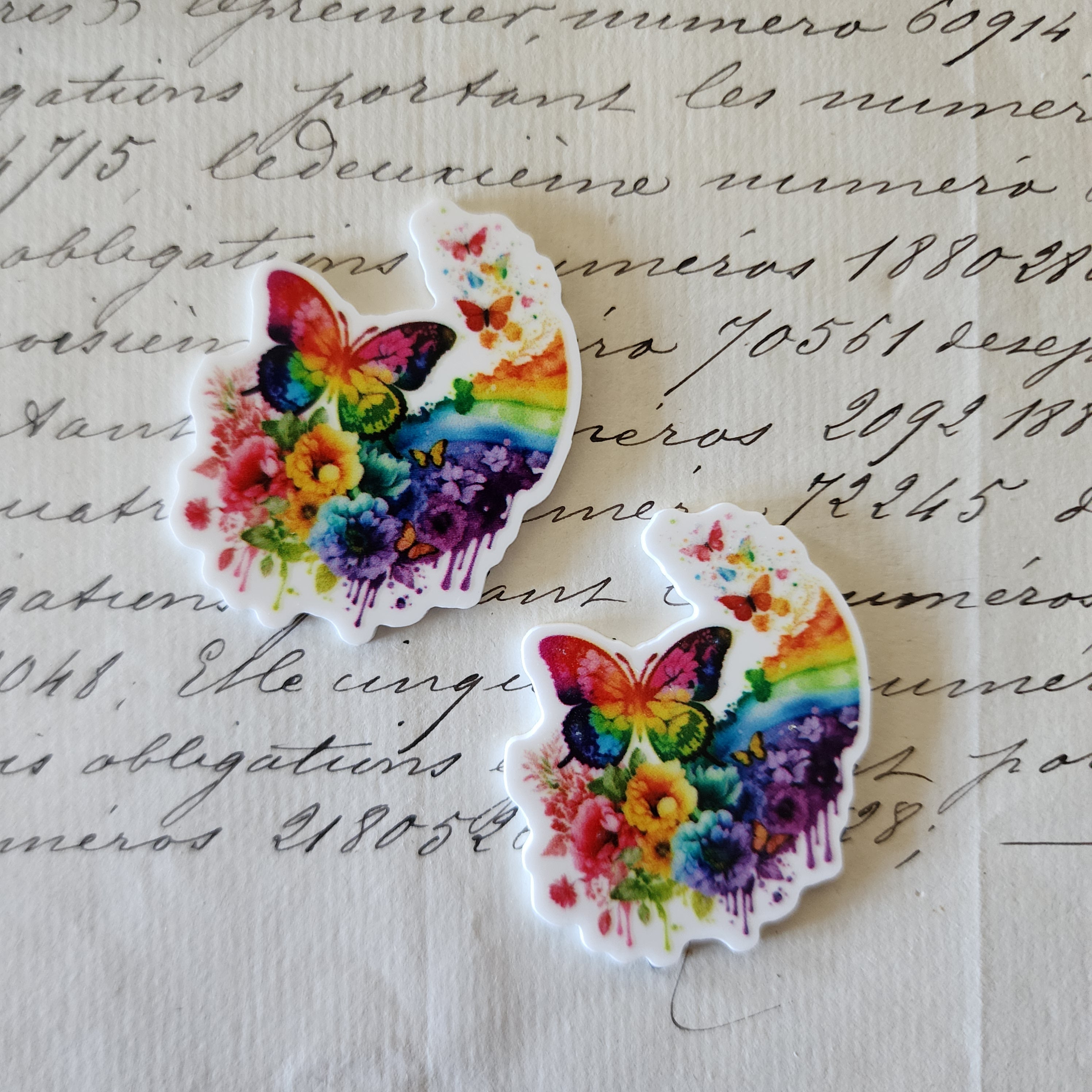 2pc Rainbow Butterfly Planar Resin