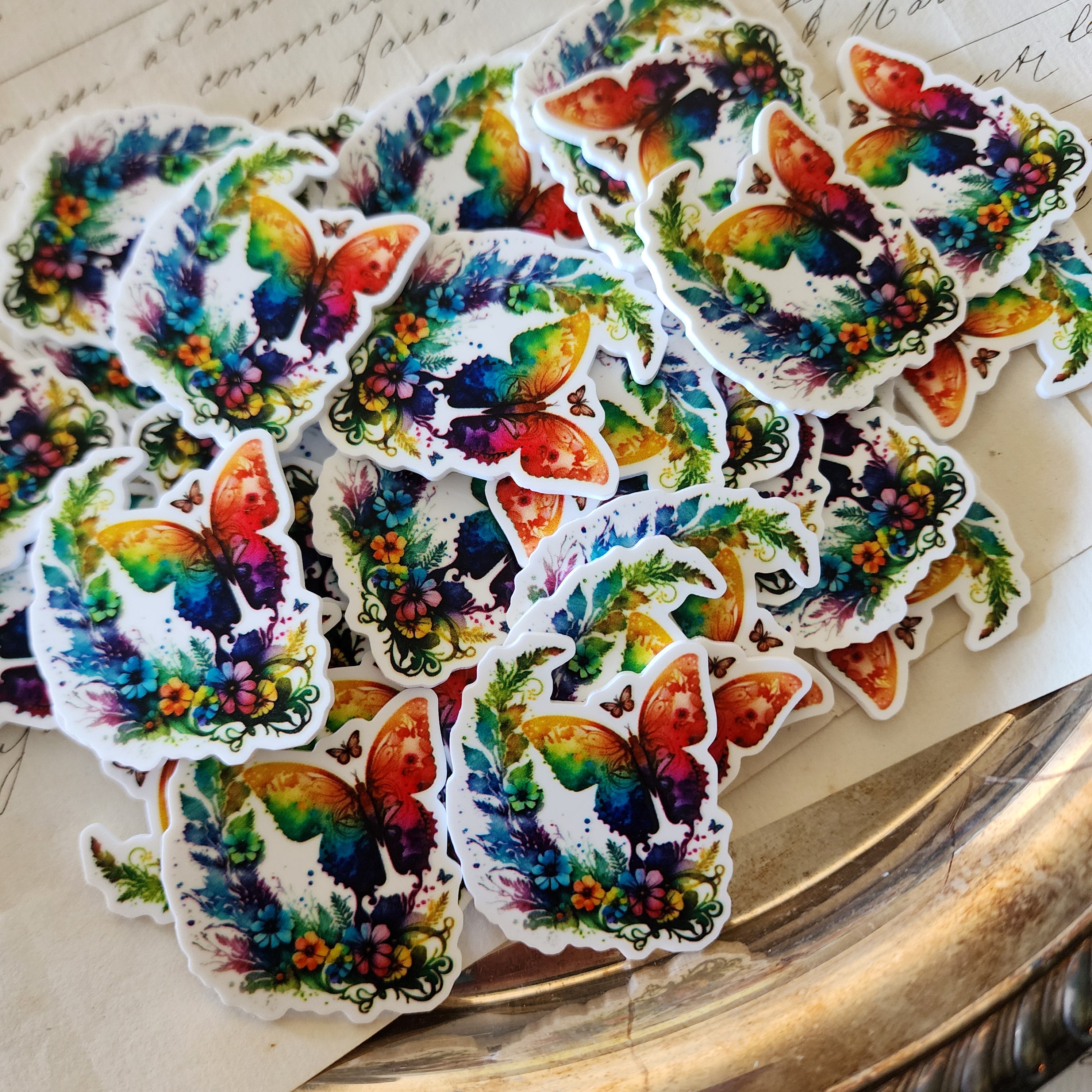 2pc Watercolor Rainbow Butterfly Planar Resin