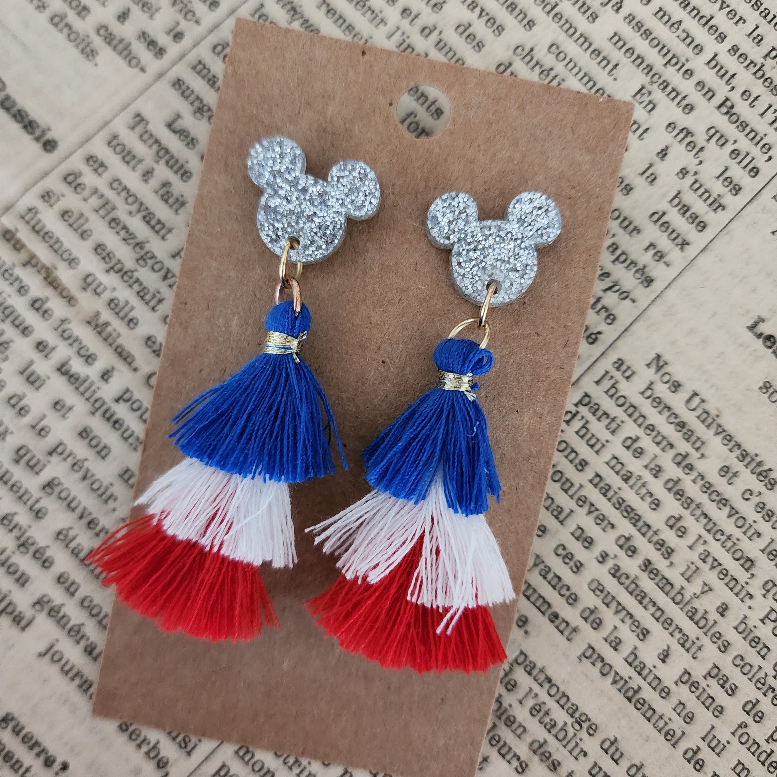 4th of July Silver Mouse Drop Earrings