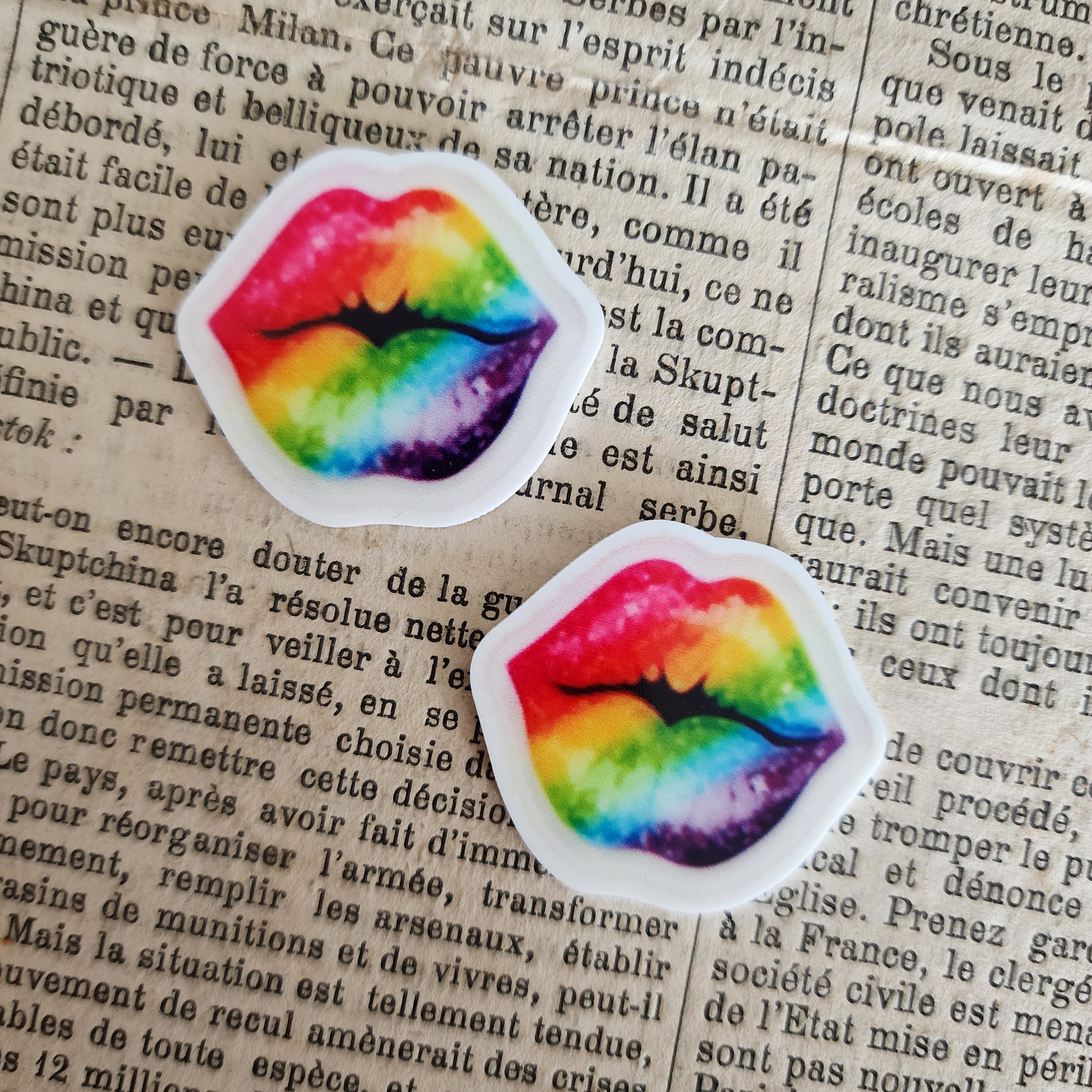 2pc 90's Pop Rainbow Lips Planar Resin