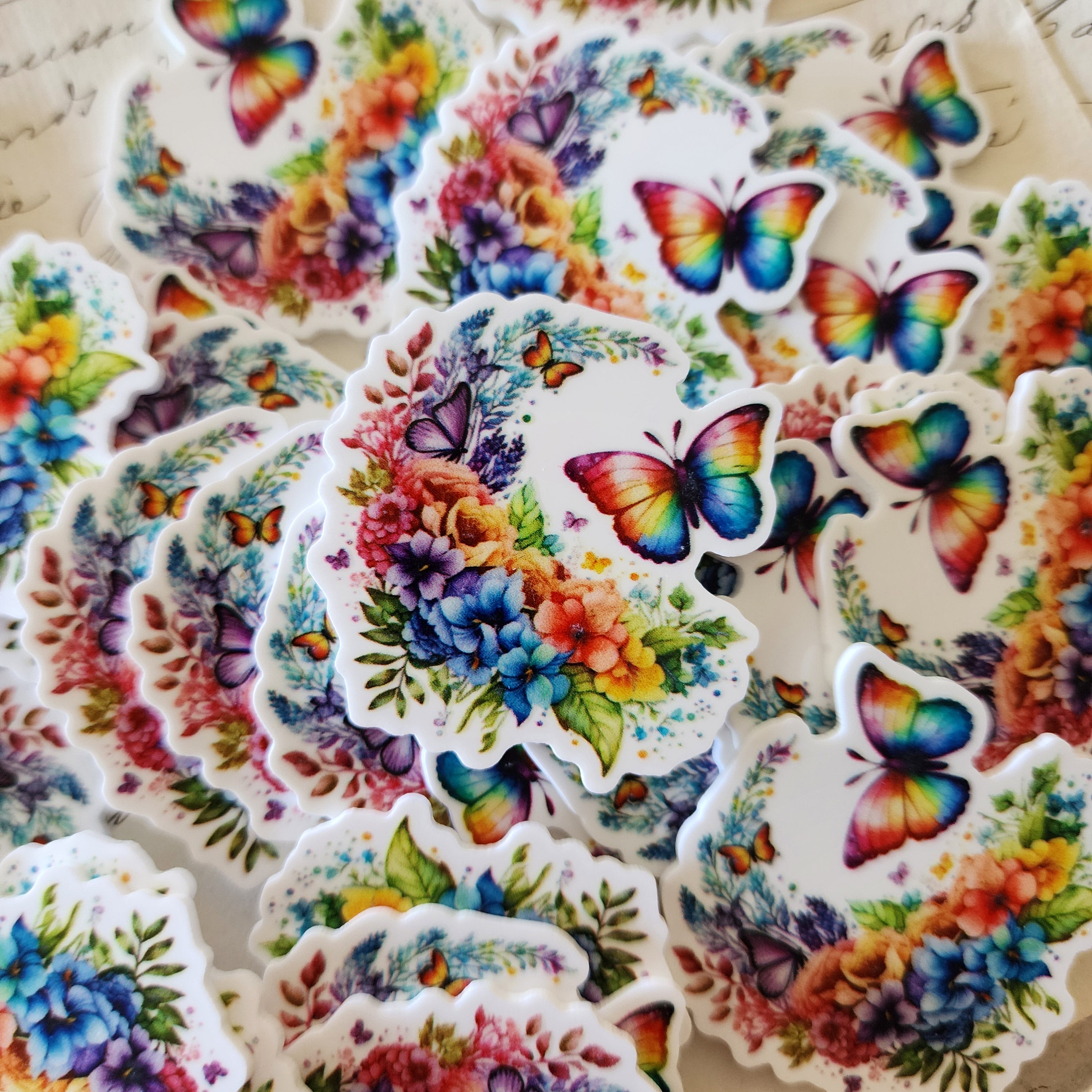 2pc Rainbow Floral Butterfly Planar Resin
