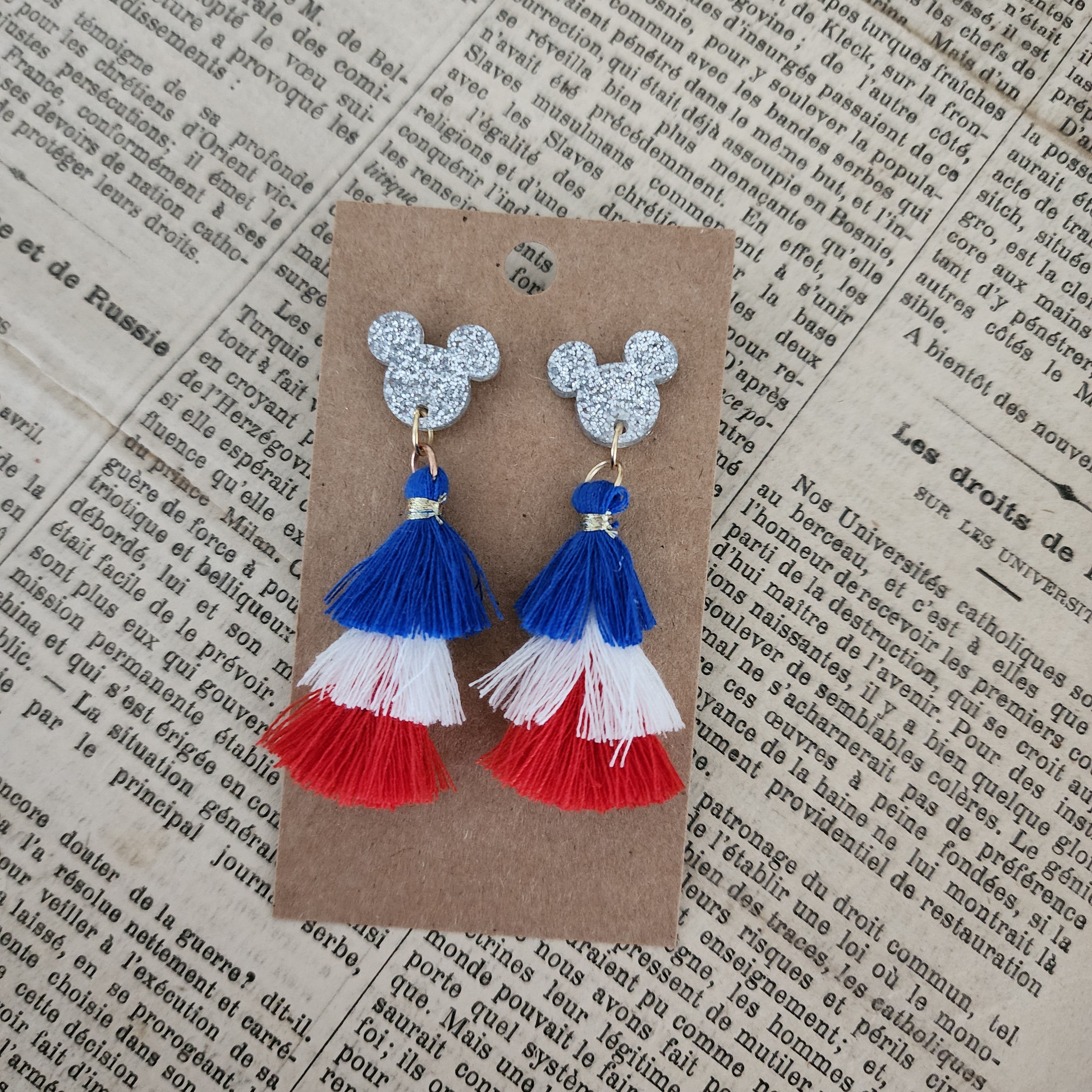 4th of July Silver Mouse Drop Earrings