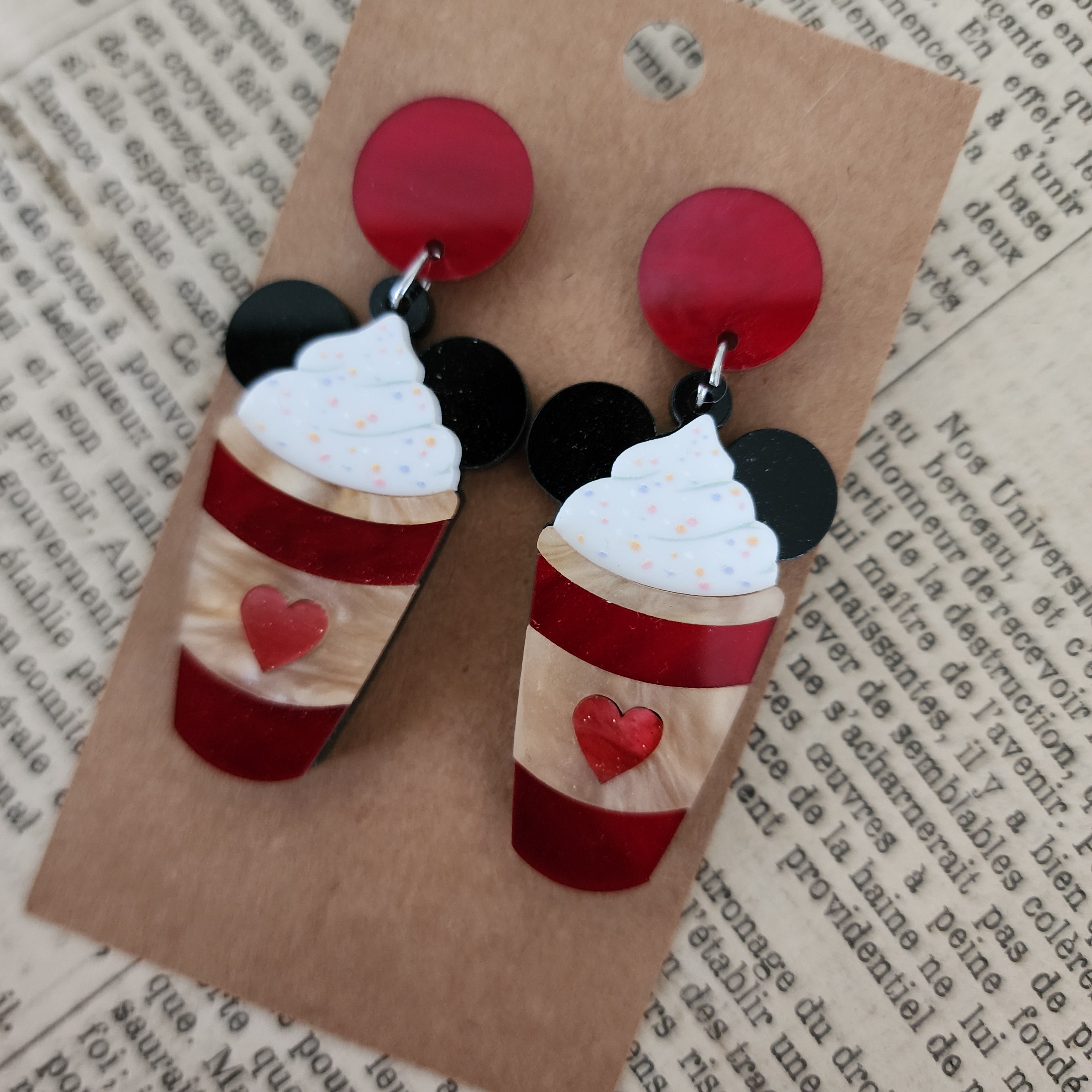 Valentines Day Mouse Coffee Drop Earrings