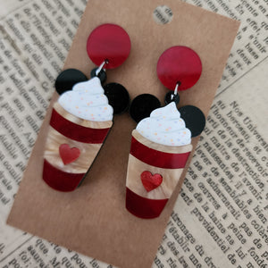 Valentines Day Mouse Coffee Drop Earrings