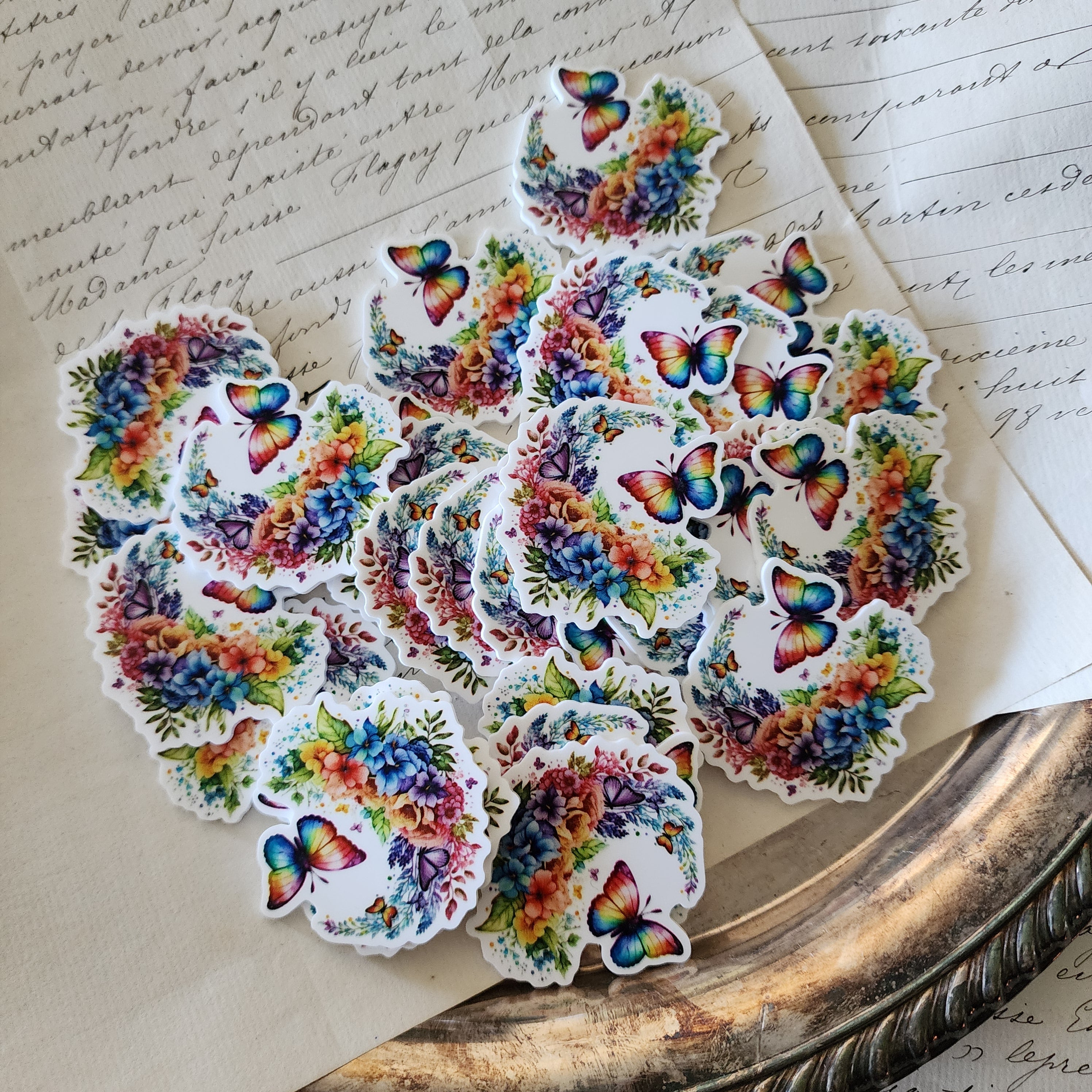 2pc Rainbow Floral Butterfly Planar Resin