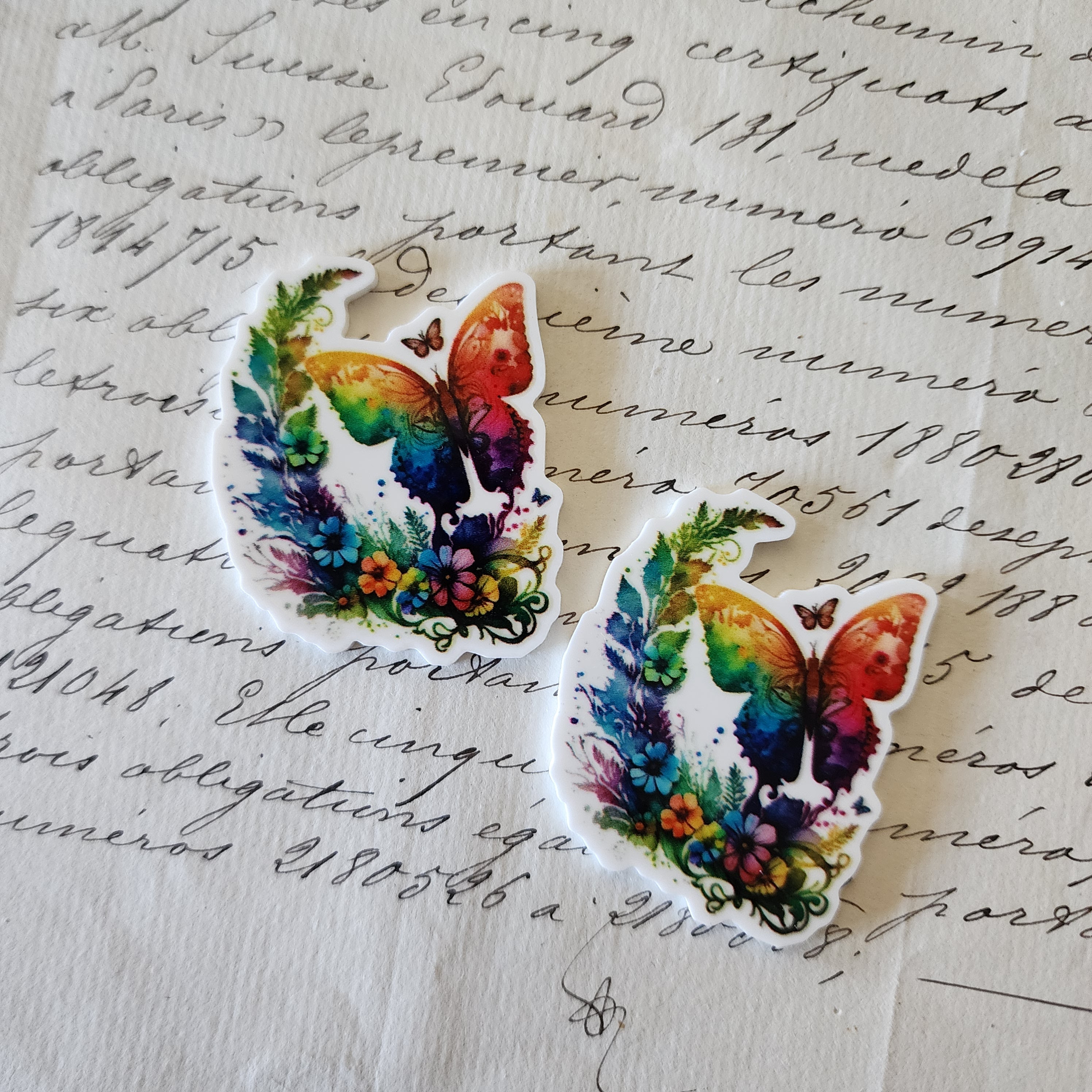 2pc Watercolor Rainbow Butterfly Planar Resin