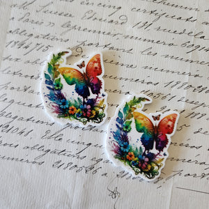2pc Watercolor Rainbow Butterfly Planar Resin