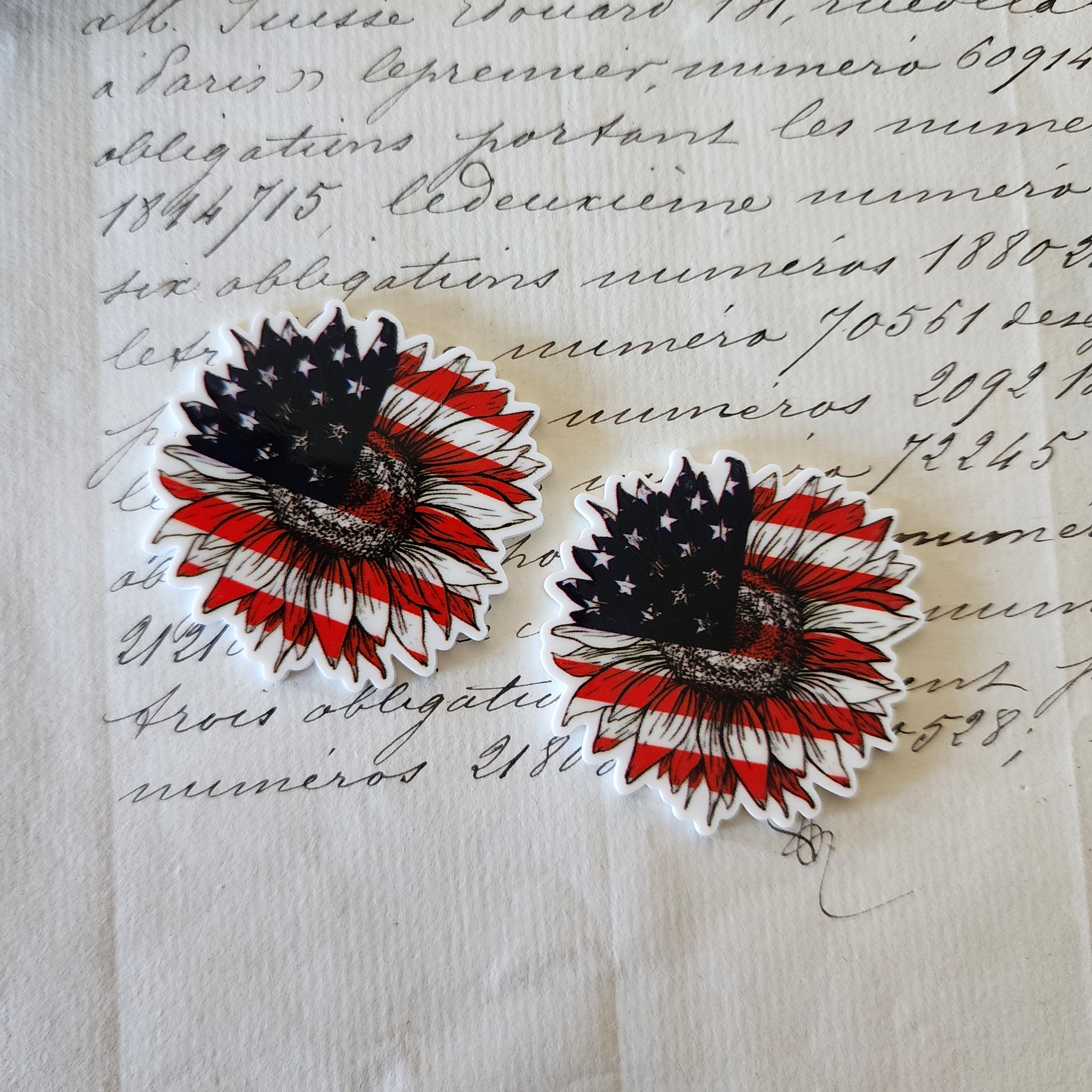 2pc Red, White and Blue Sunflower Planar Resin