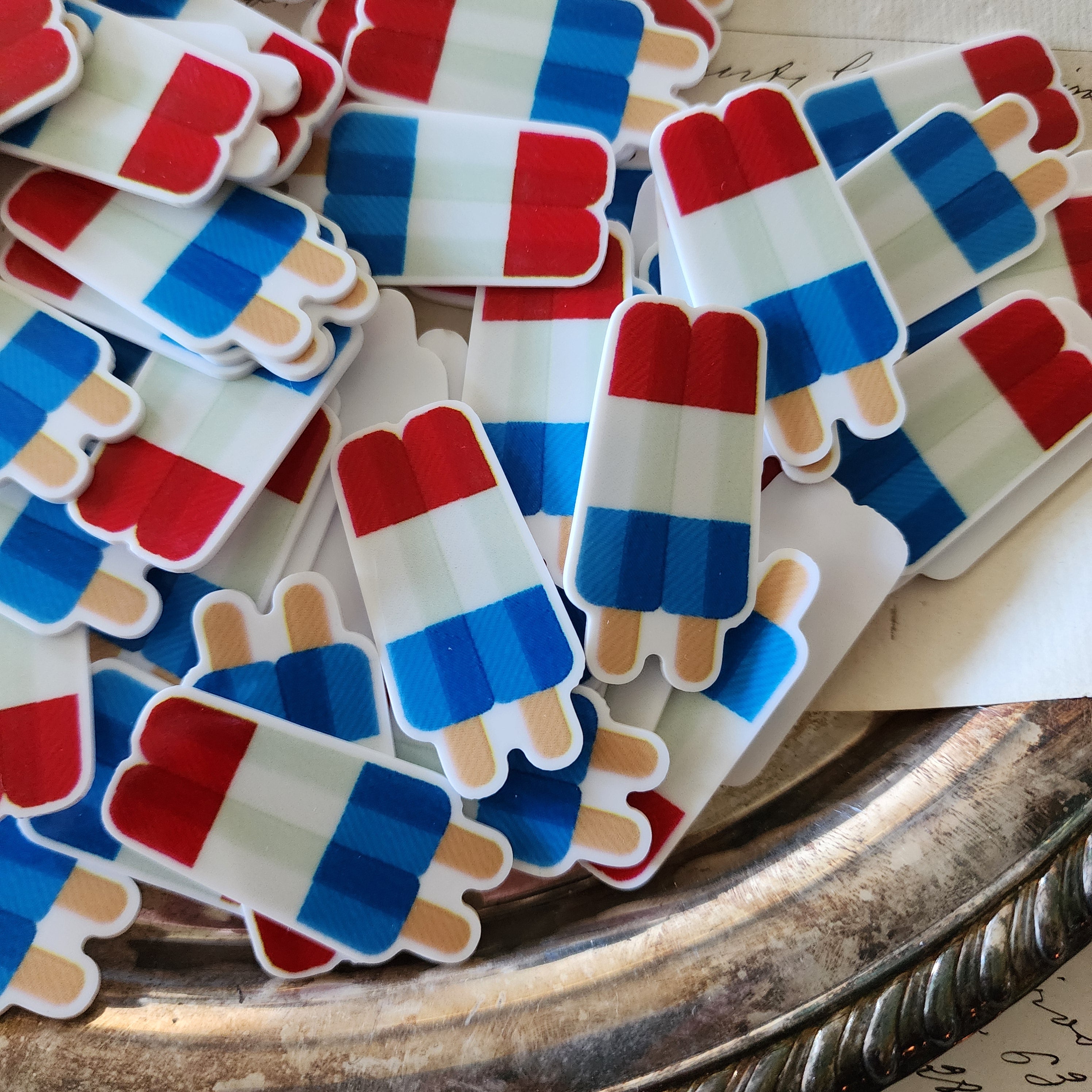 2pc Red, White and Blue Popsicle Planar Resin