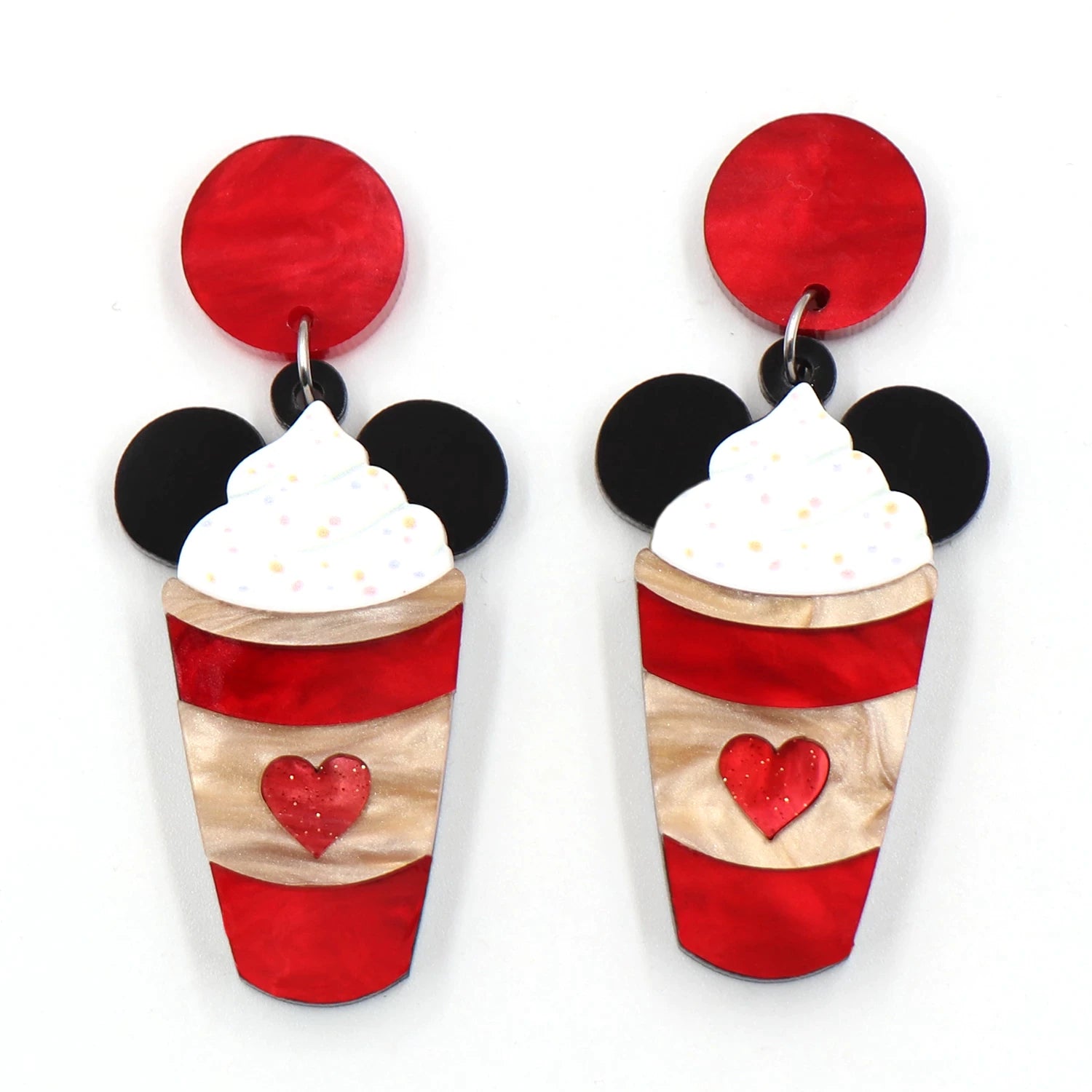 Valentines Day Mouse Coffee Drop Earrings