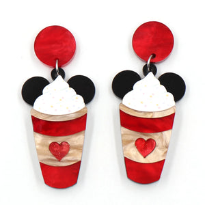 Valentines Day Mouse Coffee Drop Earrings