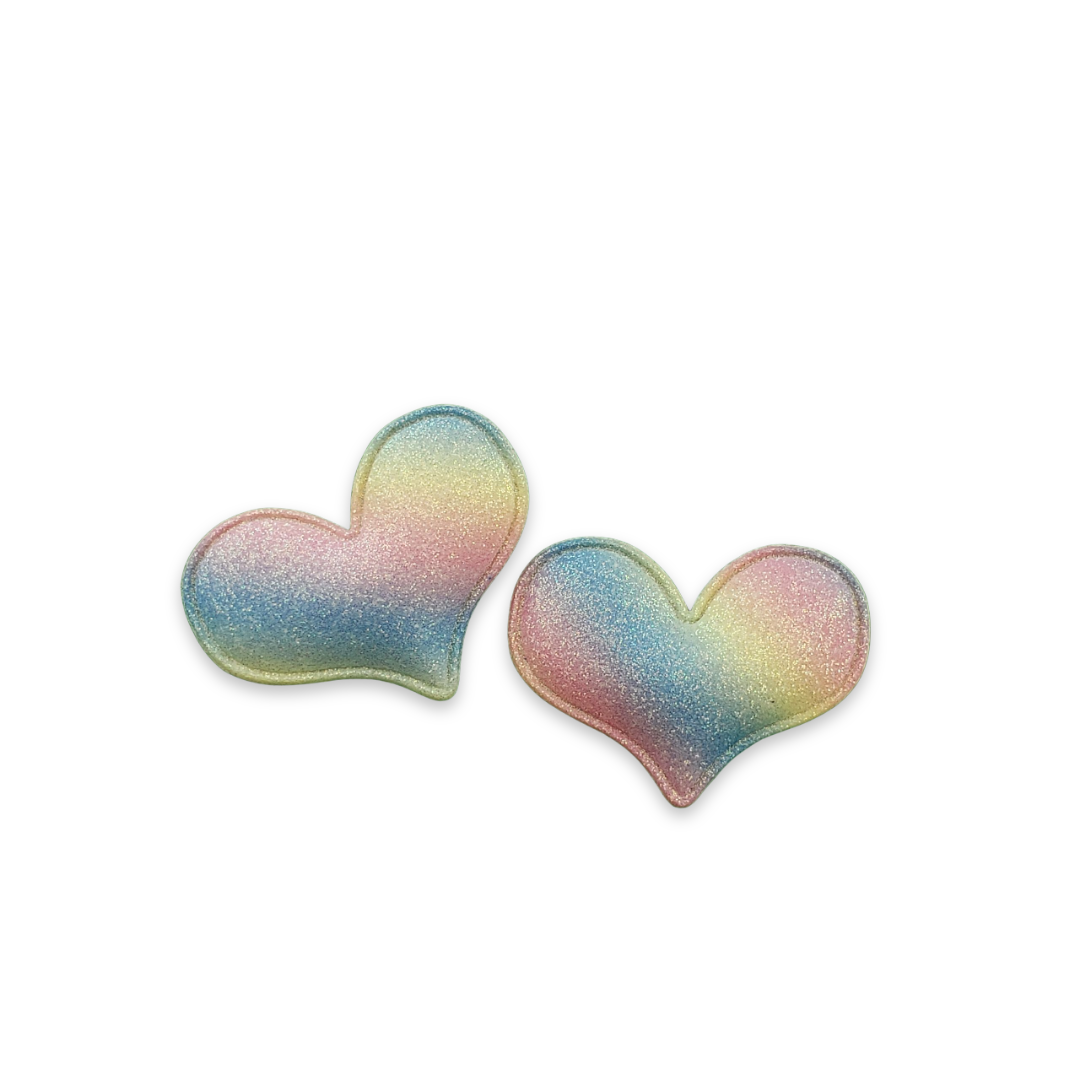 2pc Pastel Rainbow Heart Padded Hair Applique