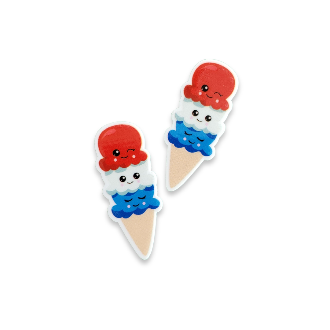 2pc Red, White and Blue Icecream Planar Resin