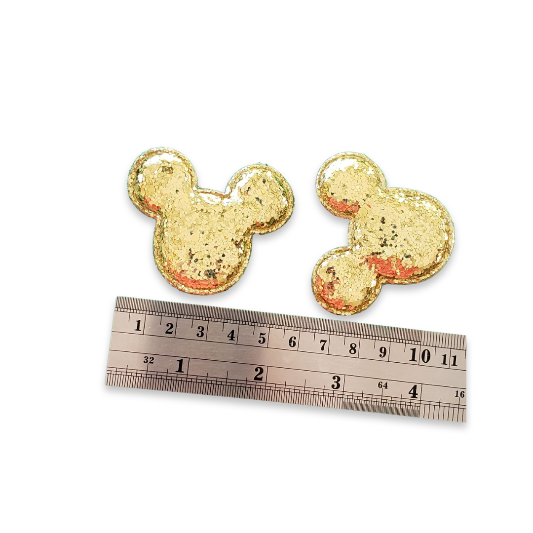 2pc Gold Padded Glitter Mouse Applique