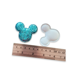 2pc Aqua Blue Padded Glitter Mouse Applique