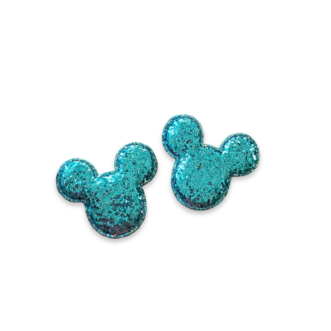 2pc Aqua Blue Padded Glitter Mouse Applique